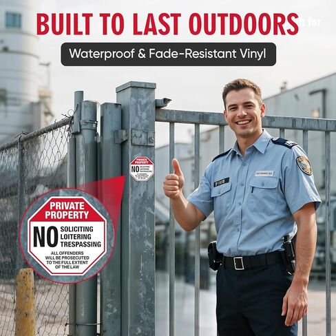 | (4 Pcs) Private Property No Trespassing Stickers – Two Sizes 4"x4" & Two 2.75"x2.75" – Strong Adhesive, Durable, Weatherproof No Soliciting Sticker For Front Door. Perfect No Solicitin... in Saudi Arabia
