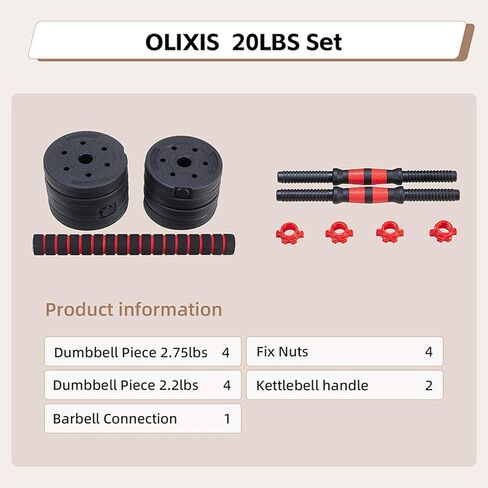 مجموعة الدمبل القابلة للتعديل Olixis ، 4 في 1 دمبل قابلة للتغيير ، Barbell ، Kettlebells و Push Up Stand ، ممارسة متعددة الوظائف واللياقة البدنية لصالة الألعاب الرياضية المنزلية in Kuwait