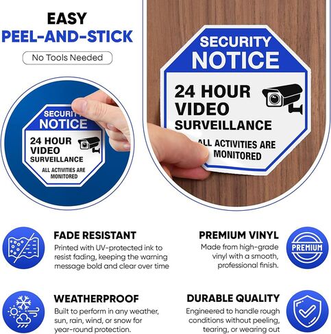 | ملصق المراقبة بالفيديو (6 قطع)، (مقاسان، 2 كبير 3.5 بوصة و4 متوسط ​​2.65 بوصة) - لاصق قوي، متين، علامات أمان مقاومة للماء - مثالي للاستخدام الداخلي والخارجي لتأمين عملك، منزلك، مركبتك، RTC. in Kuwait