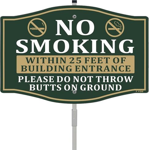 ممنوع التدخين في نطاق 25 قدمًا من مدخل المبنى، يرجى عدم رمي أعقاب السجائر على الأرض، لافتة مقاس 12 × 8 بوصة مع وتد معدني طويل 28 بوصة، ممنوع التدخين في أماكن العمل بالمنزل in Kuwait