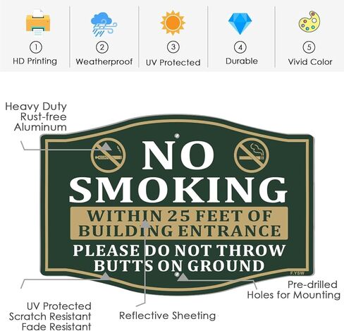ممنوع التدخين في نطاق 25 قدمًا من مدخل المبنى، يرجى عدم رمي أعقاب السجائر على الأرض، لافتة مقاس 12 × 8 بوصة مع وتد معدني طويل 28 بوصة، ممنوع التدخين في أماكن العمل بالمنزل in Kuwait