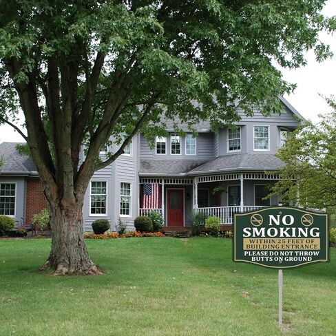 ممنوع التدخين في نطاق 25 قدمًا من مدخل المبنى، يرجى عدم رمي أعقاب السجائر على الأرض، لافتة مقاس 12 × 8 بوصة مع وتد معدني طويل 28 بوصة، ممنوع التدخين في أماكن العمل بالمنزل in Kuwait