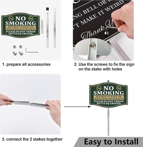 ممنوع التدخين في نطاق 25 قدمًا من مدخل المبنى، يرجى عدم رمي أعقاب السجائر على الأرض، لافتة مقاس 12 × 8 بوصة مع وتد معدني طويل 28 بوصة، ممنوع التدخين في أماكن العمل بالمنزل in Kuwait