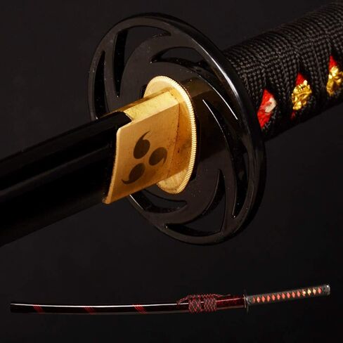 كاتانا مصنوعة يدويًا مقاس 40.55 بوصة، شفرة فولاذية عالية الكربون بحافة مقسى، وغمد أحمر وأسود مع لمسات ذهبية للتجميع والفنون القتالية in Kuwait