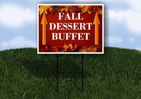 Fall Dessert Buffet Autumn Frame Colorful Maple Leaves On Red Background Directional Arrows A-Frame Double Sided 23x23 in. sign in Saudi Arabia
