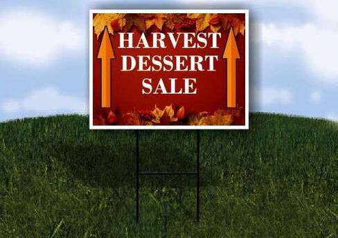 Harvest Dessert Sale Autumn Frame Colorful Maple Leaves On Red Background Directional Arrows A-Frame Double Sided 23x23 in. sign in Kuwait