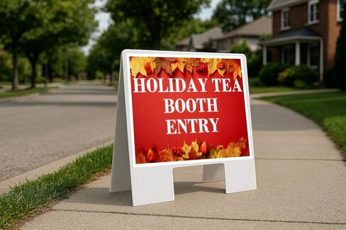 عطلة كشك الشاي دخول الخريف الإطار أوراق القيقب الملونة على خلفية حمراء حتى السهام A- الإطار جانب واحد 23x23 بوصة. in Kuwait