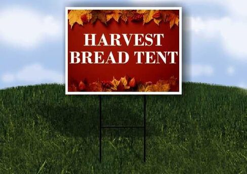 Harvest Bread Tent Autumn Frame Colorful Maple Leaves On Red Background Up Arrows A-Frame Single Sided 23x23 in. sign in Kuwait
