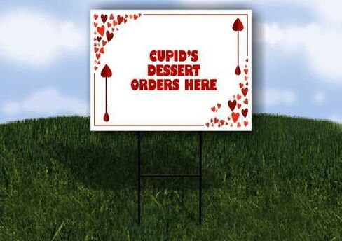 Cupid’S Dessert Orders Here Red Frame With Hearts Up Arrows A-Frame Single Sided 23x23 in. sign in Saudi Arabia