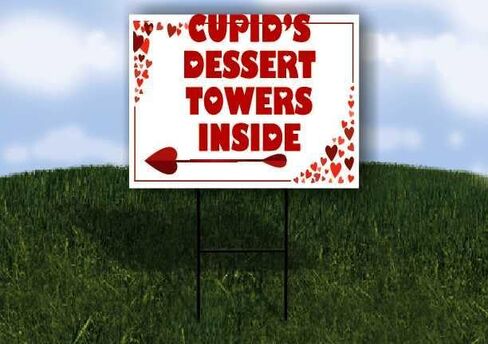 Cupid’S Dessert Towers Inside Red Frame With Hearts Directional Arrows A-Frame Double Sided 23x23 in. sign in Kuwait