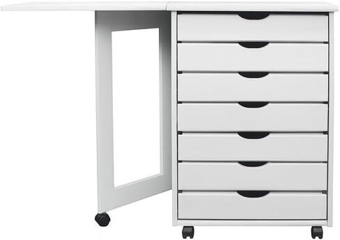 Jela Solid Wood 7 Drawer Gate Leg Roll Cart Desk in Medium Wood in Saudi Arabia