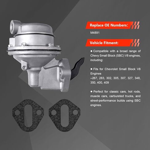 مضخة وقود ميكانيكية 35 GPH 7.5–9.5 PSI، تناسب Carter M6624، متوافقة مع محركات Chevy Small Block SBC 305/327/350 V8، مضخة توصيل الوقود الميكانيكية عالية التدفق لتطبيقات GM المكربنة in Kuwait