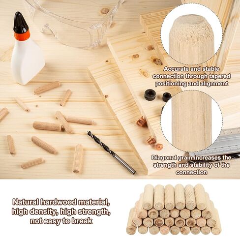 PATIKIL 1/4" x 4/5"(6 x 20mm) Wood Dowel Pins, 120 Pack Fluted Wooden Dowel Pin Beveled Groove Rods for Furniture Door Art Crafts Projects in Saudi Arabia