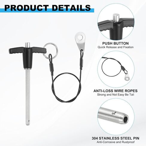 PATIKIL 3/16"(5mm) Diameter 304 Stainless Steel Quick Release Pin, Usable Length 2.4"(60mm) Push-Button t Handle Lock Pins with 25cm Lanyard Cable M5 Screw, Silver in Saudi Arabia