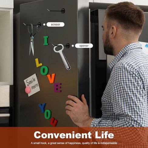 6 قطع خطافات مغناطيسية بوزن 1.7 رطل من خطافات مغناطيس النيوديميوم لمقصورة الرحلات البحرية والثلاجة والمطبخ، بدون خطافات تعليق للحفر، خطاف مغناطيسي أسود طويل للمفاتيح والمناشف وأدوات المطبخ in Kuwait