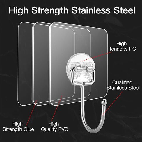10 Pcs Large Hooks for Hanging Heavy-Duty 44Ib(Max) Wall Hangers Without Nails Self-Adhesive Traceless Clear and Removable, Waterproof and Rustproof Multiple Uses for Bathroom Kitchen Home in Saudi Arabia