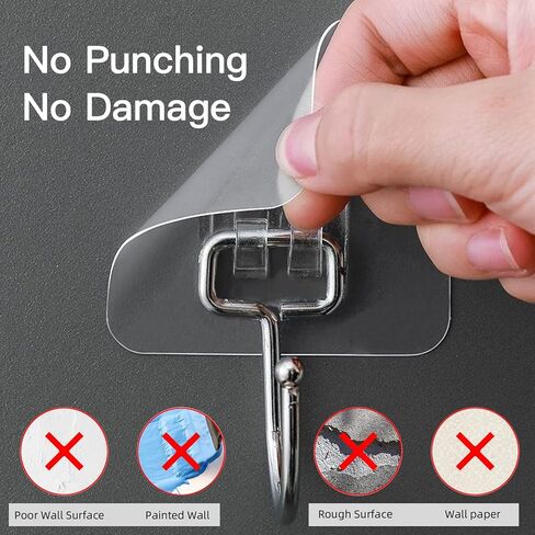 10 Pcs Large Hooks for Hanging Heavy-Duty 44Ib(Max) Wall Hangers Without Nails Self-Adhesive Traceless Clear and Removable, Waterproof and Rustproof Multiple Uses for Bathroom Kitchen Home in Saudi Arabia