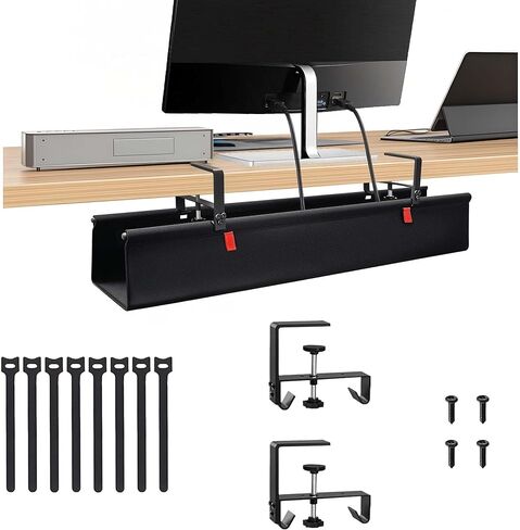 إدارة كابلات بدون حفر تحت المكتب، منظم سلك 48 بوصة للطاولة، صينية كابل مثبتة بمشبك/برغي، صينية إدارة سلك مكتب من القماش الأسود الفاخر للمكتب والمنزل (كبير جدًا (48 بوصة)) in Kuwait