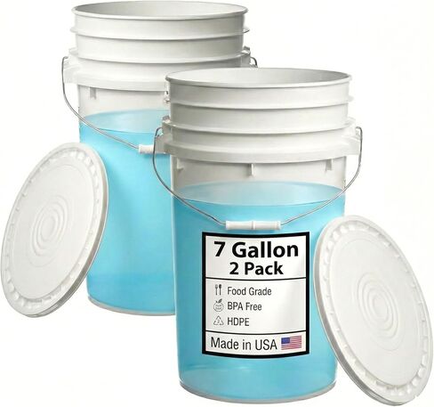 Hudson Exchange 7 جالون (2 عبوة) حاوية دلو كبيرة دلو مع غطاء قشر سهل ، فود من الدرجة BPA HDPE ، Natural in Saudi Arabia