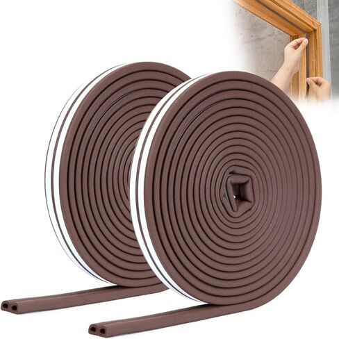 52.5 Feet Long Door Weather Stripping - Self Adhesive Foam Seal Strip Weatherstripping for Doors Frame and Windows Gaps, Window Seal Anti-Collision Door Seal Strip, Reduce Noise Dust Cold Air (Brown) in Saudi Arabia