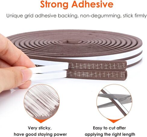 52.5 Feet Long Door Weather Stripping - Self Adhesive Foam Seal Strip Weatherstripping for Doors Frame and Windows Gaps, Window Seal Anti-Collision Door Seal Strip, Reduce Noise Dust Cold Air (Brown) in Saudi Arabia