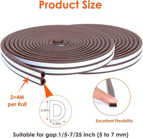 52.5 Feet Long Door Weather Stripping - Self Adhesive Foam Seal Strip Weatherstripping for Doors Frame and Windows Gaps, Window Seal Anti-Collision Door Seal Strip, Reduce Noise Dust Cold Air (Brown) in Saudi Arabia