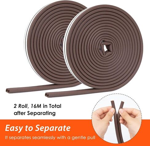 52.5 Feet Long Door Weather Stripping - Self Adhesive Foam Seal Strip Weatherstripping for Doors Frame and Windows Gaps, Window Seal Anti-Collision Door Seal Strip, Reduce Noise Dust Cold Air (Brown) in Saudi Arabia