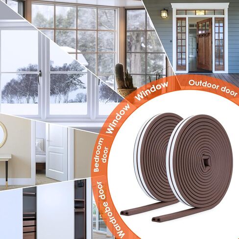 52.5 Feet Long Door Weather Stripping - Self Adhesive Foam Seal Strip Weatherstripping for Doors Frame and Windows Gaps, Window Seal Anti-Collision Door Seal Strip, Reduce Noise Dust Cold Air (Brown) in Saudi Arabia