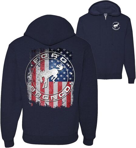 Wild Bobby US Flag Ford Bronco Cars and Trucks Front and Back Graphic Zip Up Hoodie Sweatshirt in Saudi Arabia