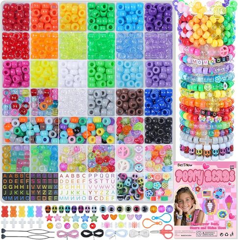 BestNow Pony Beads Bracelet Making Kit 48 Colors Friendship Bracelet Craft Kit with Alphabet Beads DIY Creative Gift for Bracelets Kandi for Girls boy Ages 6 7 8 9 10 11 12 in Kuwait