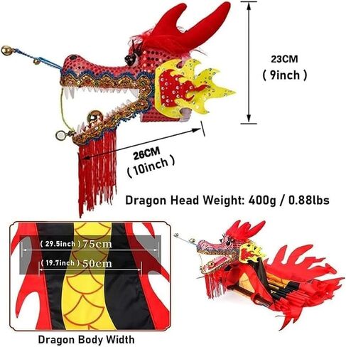 Dragon Dance Serpentine of Fabric Silk, Dragon Dance Tape with Dragon Head, Fluid Silk, Agitation, Dance of The Lion Dance of The Dragon and The Lion ~/ in Saudi Arabia