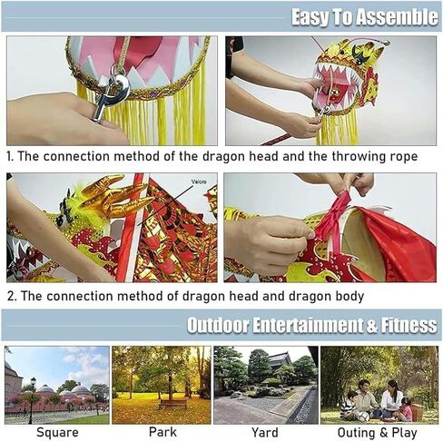 Dragon Dance Serpentine of Fabric Silk, Dragon Dance Tape with Dragon Head, Fluid Silk, Agitation, Dance of The Lion Dance of The Dragon and The Lion ~/ in Saudi Arabia