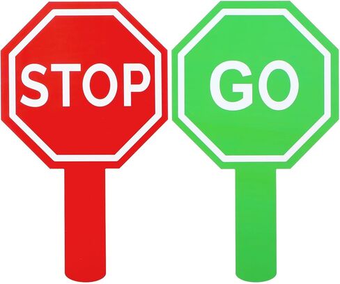 2Pcs Stop and Go Sign with Handle,Mini Double Sided Handheld Sign Guard Stop and Go Signs for Guiding Teaching Traffic Safety in Saudi Arabia