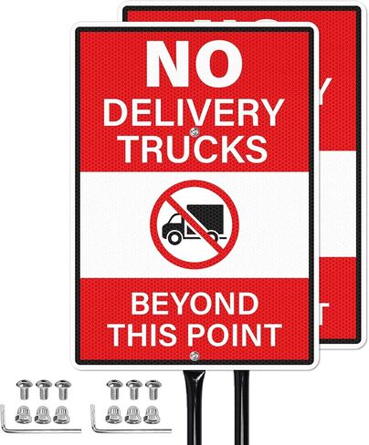 14" × 10" No Delivery Trucks Beyond This Point Signs with Stake Reflective Aluminum 2 Pack Rust Free Metal No Trucks Signs for Driveway Road Yard Outdoor in Saudi Arabia