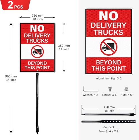 14" × 10" No Delivery Trucks Beyond This Point Signs with Stake Reflective Aluminum 2 Pack Rust Free Metal No Trucks Signs for Driveway Road Yard Outdoor in Saudi Arabia
