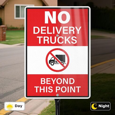 14" × 10" No Delivery Trucks Beyond This Point Signs with Stake Reflective Aluminum 2 Pack Rust Free Metal No Trucks Signs for Driveway Road Yard Outdoor in Saudi Arabia