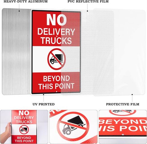 14" × 10" No Delivery Trucks Beyond This Point Signs with Stake Reflective Aluminum 2 Pack Rust Free Metal No Trucks Signs for Driveway Road Yard Outdoor in Saudi Arabia