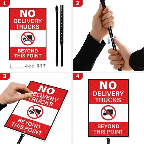 14" × 10" No Delivery Trucks Beyond This Point Signs with Stake Reflective Aluminum 2 Pack Rust Free Metal No Trucks Signs for Driveway Road Yard Outdoor in Saudi Arabia