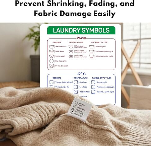 Laundry Symbols Chart Magnet (5x7.6 Inches) – Laundry Care Symbols Chart for Washing Machine & Dryer – Magnetic Laundry Room Must Haves – Stylish Laundry Room Accessories for Easy Clothing Care in Kuwait