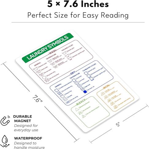 Laundry Symbols Chart Magnet (5x7.6 Inches) – Laundry Care Symbols Chart for Washing Machine & Dryer – Magnetic Laundry Room Must Haves – Stylish Laundry Room Accessories for Easy Clothing Care in Kuwait