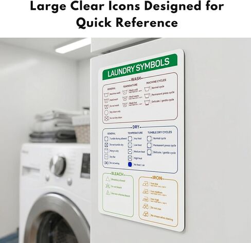 Laundry Symbols Chart Magnet (5x7.6 Inches) – Laundry Care Symbols Chart for Washing Machine & Dryer – Magnetic Laundry Room Must Haves – Stylish Laundry Room Accessories for Easy Clothing Care in Kuwait