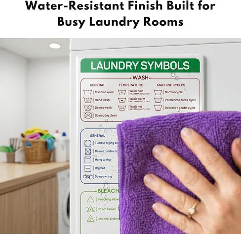 Laundry Symbols Chart Magnet (5x7.6 Inches) – Laundry Care Symbols Chart for Washing Machine & Dryer – Magnetic Laundry Room Must Haves – Stylish Laundry Room Accessories for Easy Clothing Care in Kuwait
