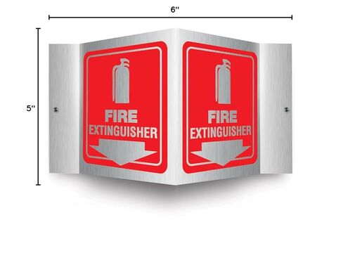 Accuform Fire Extinguisher 3D Projection Sign, 6"x5" Brushed Aluminum with Pre-Drilled Mounting Holes, Made in USA, PSM327 in Saudi Arabia