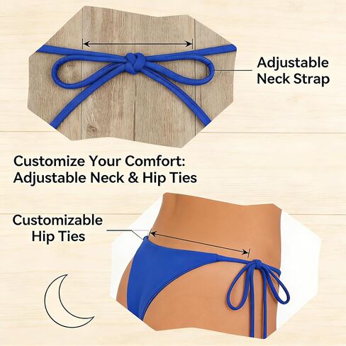 Blue Tie Side Bikini Set Women Two Piece Swimwear Halter Triangle Padded Bathing Suit Summer Pool Outfit Size X Large (Pack of 1) in Saudi Arabia