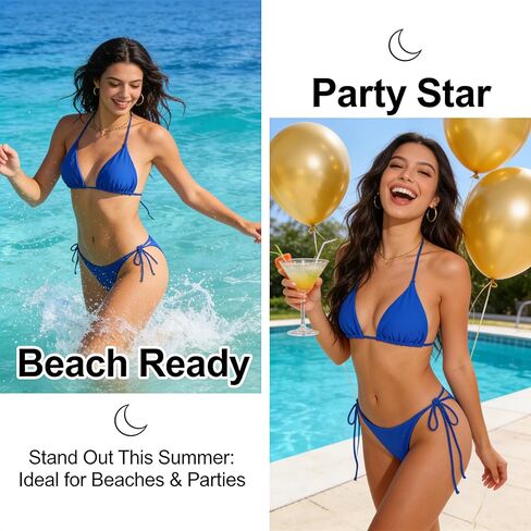 Blue Tie Side Bikini Set Women Two Piece Swimwear Halter Triangle Padded Bathing Suit Summer Pool Outfit Size X Large (Pack of 1) in Saudi Arabia