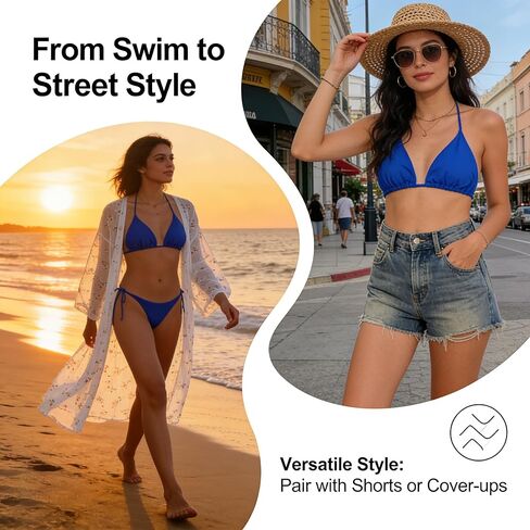 Blue Tie Side Bikini Set Women Two Piece Swimwear Halter Triangle Padded Bathing Suit Summer Pool Outfit Size X Large (Pack of 1) in Saudi Arabia