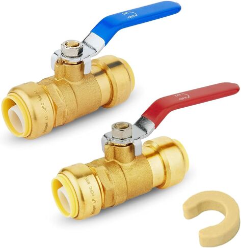 2-Pack Foskan 1/2" صمام كروي بمنفذ كامل مع مشبك فصل، صمام إغلاق نحاسي للدفع للتوصيل لتطبيق الماء الساخن والبارد (أزرق وأحمر) in Kuwait