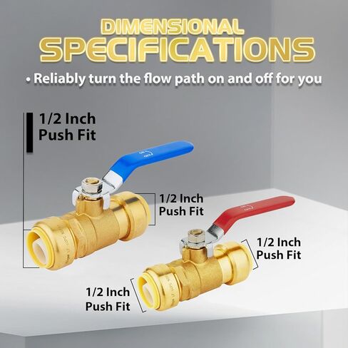 2-Pack Foskan 1/2" صمام كروي بمنفذ كامل مع مشبك فصل، صمام إغلاق نحاسي للدفع للتوصيل لتطبيق الماء الساخن والبارد (أزرق وأحمر) in Kuwait