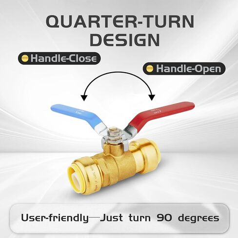 2-Pack Foskan 1/2" صمام كروي بمنفذ كامل مع مشبك فصل، صمام إغلاق نحاسي للدفع للتوصيل لتطبيق الماء الساخن والبارد (أزرق وأحمر) in Kuwait