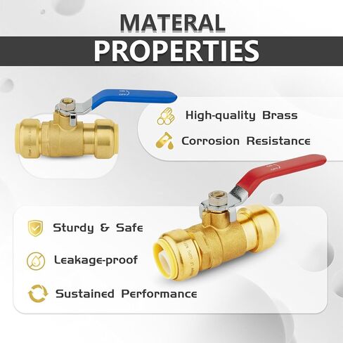 2-Pack Foskan 1/2" صمام كروي بمنفذ كامل مع مشبك فصل، صمام إغلاق نحاسي للدفع للتوصيل لتطبيق الماء الساخن والبارد (أزرق وأحمر) in Kuwait